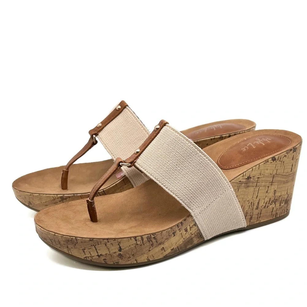 Style & Co Wedge Thong Piperr Cork Sandal Light Taupe Size 10 - Picture 2 of 14